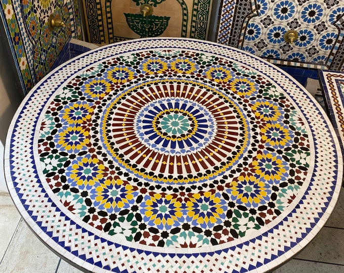 Dinning table-mosaic table-Zelig table-handmade Moroccan mosaic table-outdoor/indoor table- round mosaic table