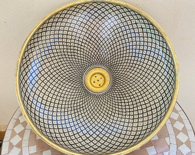 Ceramics wash basin/ handmade, hand painted ceramic & brass sink/ Moroccan sink