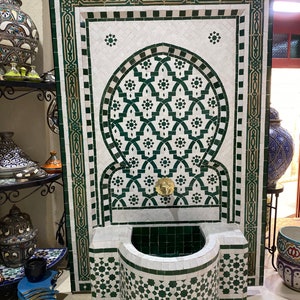 Moroccan Handmade Zellige Fountain , Wall Water Fountain , Moroccan Mosaic Fountain , Garden and Indoor Outdoor Decor.