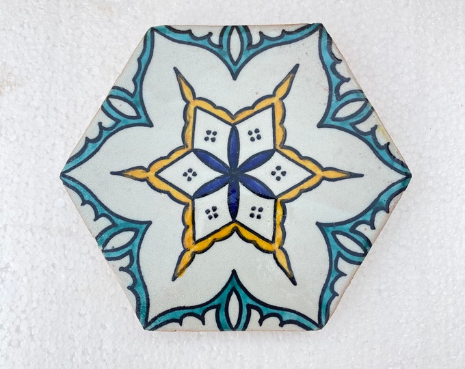 Hexagon zellige /tiles, handmade and hand painted tiles / Moroccan zellige.
