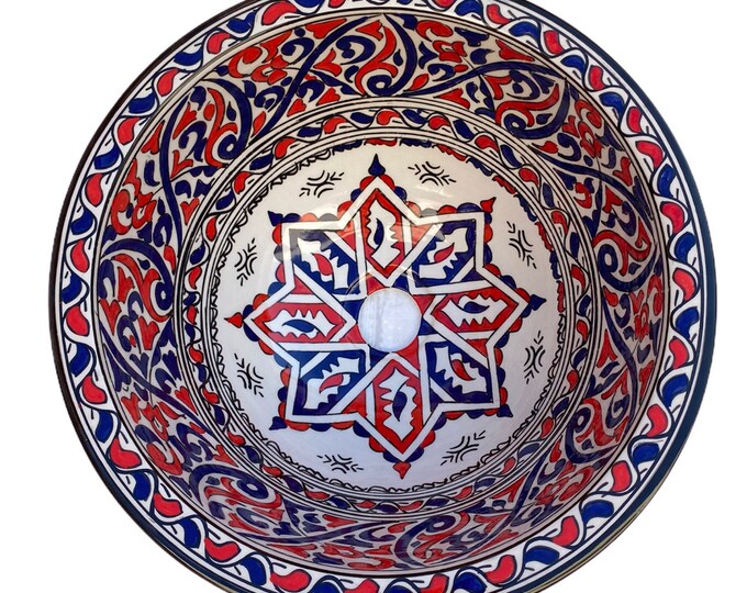 Handmade and hand painted Moroccan ceramic sink 35 cm/washbasin. Moroccan washbasin handmade.ceramics sink