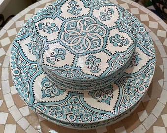 Turquoise plat, handmade and hand painted from fez, dinner plates and dessert plates.