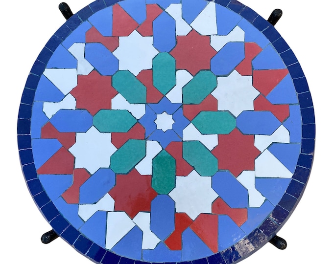 Handmade Moroccan mosaic table / round mosaic table / mosaic dining table.