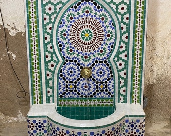 Moroccan Handmade Zellige Fountain, Wall Water Fountain, Moroccan Mosaic Fountain,