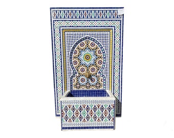 Handcrafted Moroccan Mosaic Fountain - Artisanal Water Feature for Garden Decor- Indoor/Outdoor Elegance - Customizable Home Accent