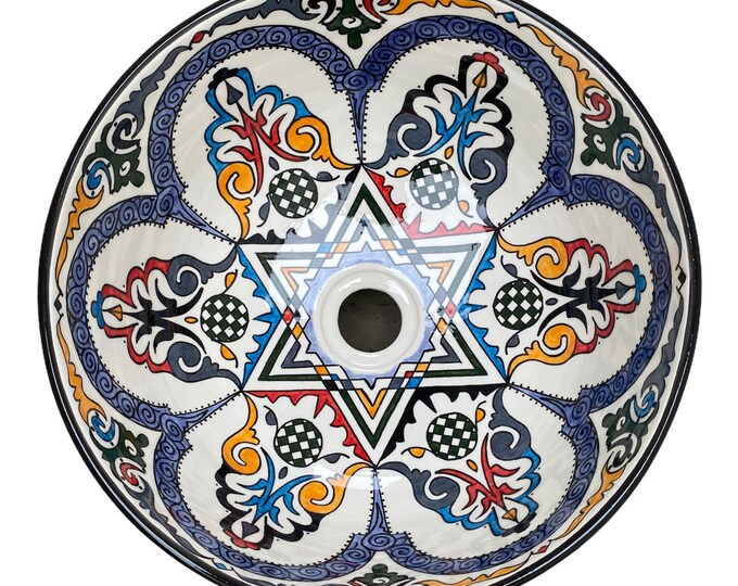 Handmade and hand painted Moroccan ceramic sink/washbasin. Moroccan washbasin handmade.