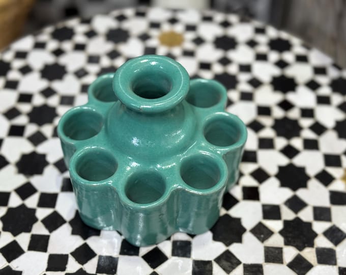 Handmade Authentic Moroccan Green Ceramic Inkwell – Vintage-Inspired Artisan Pottery, Unique Desk Decor