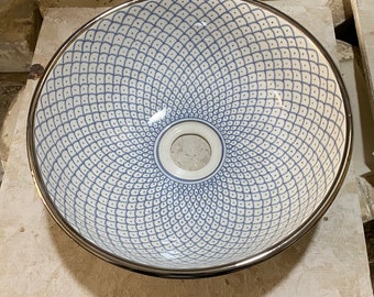 Keramikwaschbecken mit echtem Silberrand/ Silberrand und Keramikwaschbecken/ handgefertigtes & handbemaltes Waschbecken