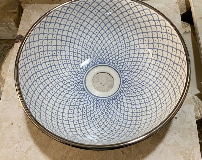 Ceramic sink with real silver rim/ silver rim and ceramic washbasin/ handmade & hand painted sink