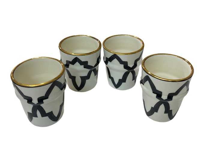 Handmade and hand-painted beldi cups / beldi tea glasses with border on real gold / beldi glasses / set of 4 cups.