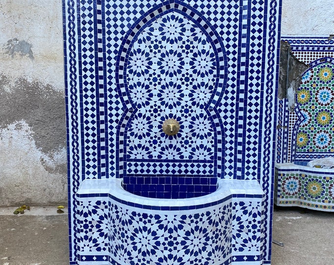 Moroccan Handmade Zellige Fountain , Wall Water Fountain , Moroccan Mosaic Fountain , Garden and Indoor Outdoor Decor.