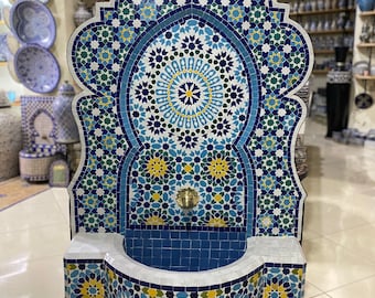Moroccan Handmade Zellige Fountain , Wall Water Fountain , Moroccan Mosaic Fountain , Garden and Indoor Outdoor Decor.