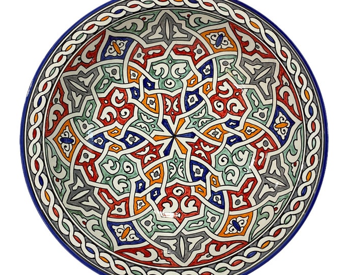 Hollow dish/ large hollow dish in Moroccan ceramic handmade and hand painted / large deep plate/ handmade shallow bowl.