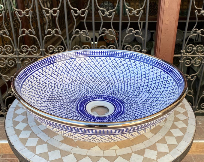 Ceramic sink with real silver rim/ silver rim and ceramic washbasin/ handmade & hand painted sink