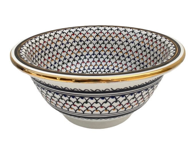 Moroccan ceramic sink/washbasin from Fes, handmade and hand painted, with real gold edge.