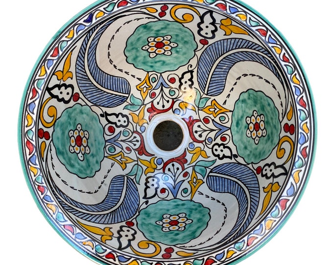 Handmade and hand painted Moroccan ceramic sink/washbasin. Moroccan washbasin handmade.