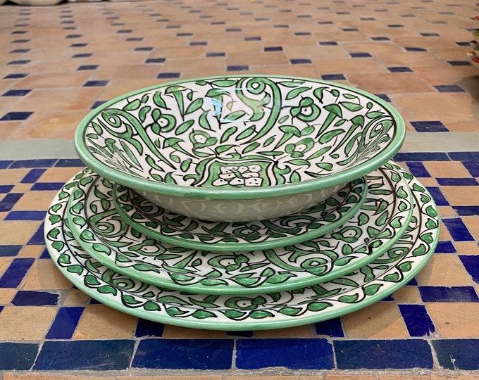 Handmade and hand-painted Moroccan ceramic plate, Moroccan handmade ceramic dinner dish / dessert plate / soups bowls