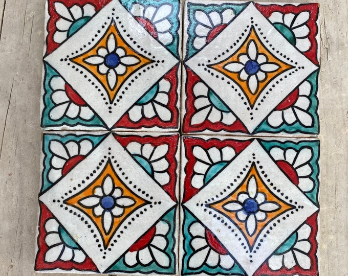 Moroccan Zellige, handmade and hand-painted Moroccan tiles, 10/10 cm decorative tiles, Moroccan tiles.