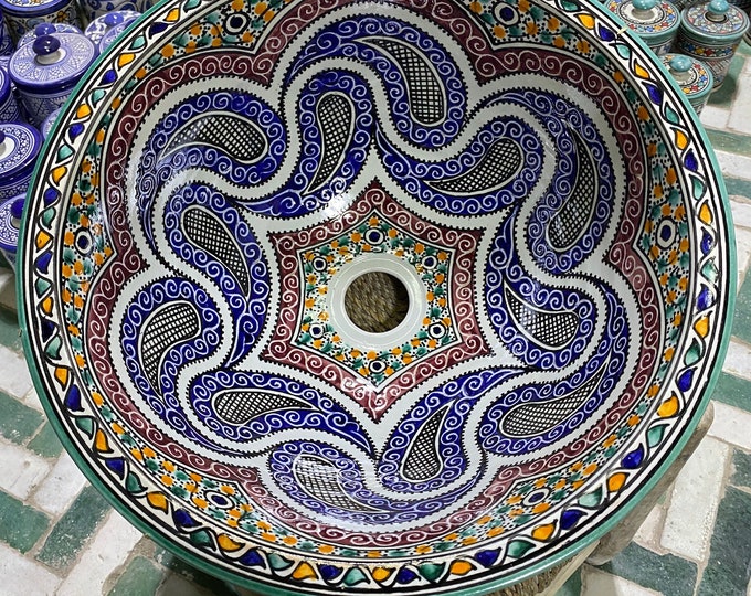 Handmade washbasin/ Moroccan pottery sink/ pottery basin/ ceramic sink.