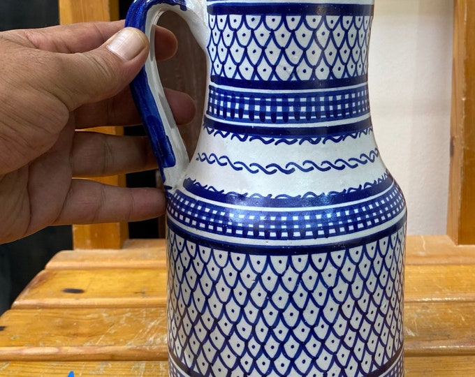 Moroccan pitcher in Fes blue made in the old fashioned way. Hand painted and handmade. Moroccan pitcher handmade hand painted ,blue