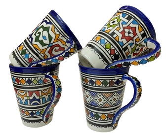 Ensemble de 4 mugs de Fes fait main et peint à la main / 4 grand mugs.
