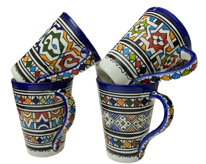 Set of 4 mugs of Fes handmade and hand painted / 4 large mugs.