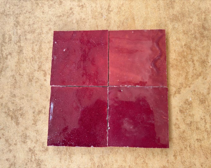 Authentic Moroccan Zellige ,Hand Chiseled Burgundy Clay Tiles Traditional Fez Craftsmanship
