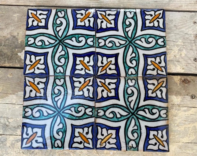 Moroccan Artistry: Handmade, Hand-Painted Tiles Fired in Wood Oven - Authentic Home Decor