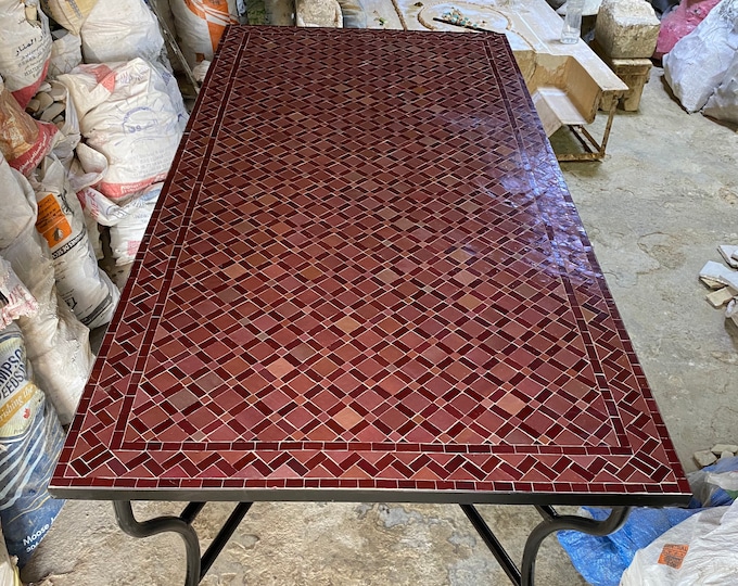 Dinning table-mosaic table-Zelig table-handmade Moroccan mosaic table-outdoor/indoor table-rectangular mosaic table