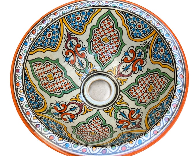 Handmade and hand painted Moroccan ceramic sink/washbasin. Moroccan washbasin handmade.