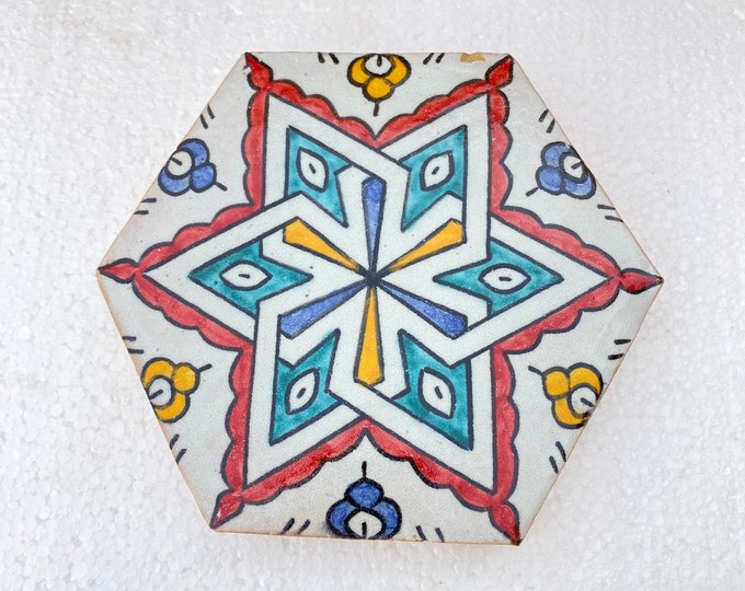 Hexagon zellige /tiles, handmade and hand painted tiles / Moroccan zellige .
