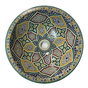 40 cm basin in handmade Moroccan pottery, handmade sink, Fes pottery washbasin, Moroccan ceramic washbasin, handmade sink.