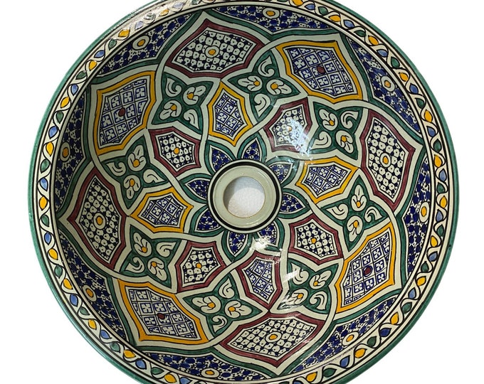 40 cm basin in handmade Moroccan pottery, handmade sink, Fes pottery washbasin, Moroccan ceramic washbasin, handmade sink.
