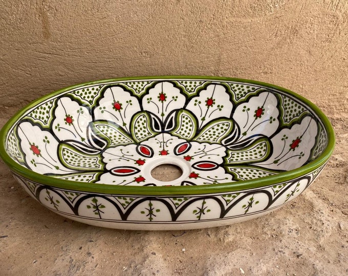 Exquisite Hand-Painted Moroccan Oval Sink: Handmade Artistry for Your Bathroom