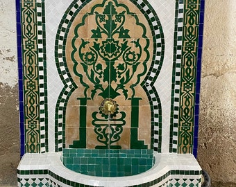 Moroccan Handmade Zellige Fountain, Wall Water Fountain, Moroccan Mosaic Fountain,