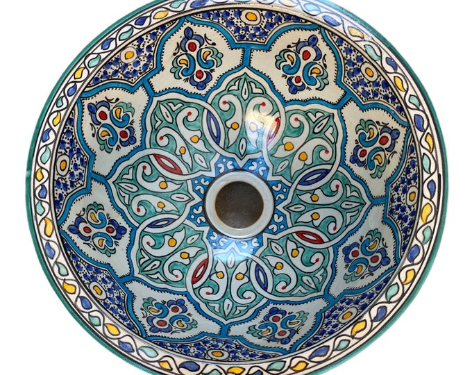 Moroccan ceramic sink, handmade and hand painted/ handmade washbasin/ ceramic washbasin/Moroccan washbasin.
