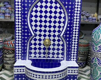 Moroccan Handmade Zellige Fountain , Wall Water Fountain , Moroccan Mosaic Fountain , Garden and Indoor Outdoor Decor.