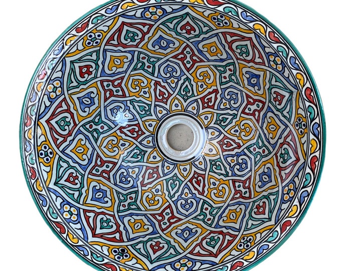 Sink . Handmade and hand painted Moroccan ceramic washbasin. Moroccan wash basin handmade.