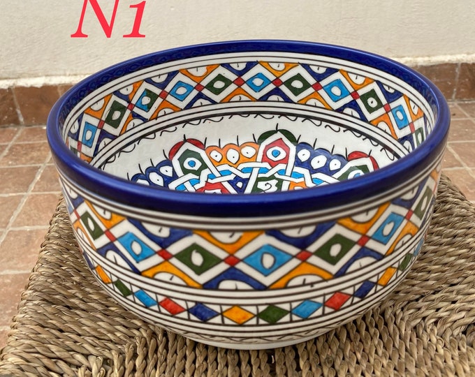 Ceramic salad bowl from Fes (Moroccan) handmade and hand painted. Moroccan salad bowl, handmade, hand painted.