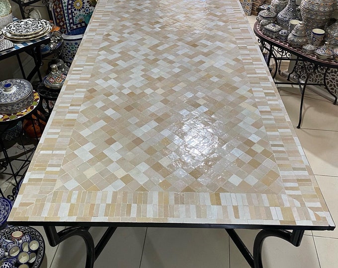 Moroccan Mosaic Table Handmade , Handcrafted Rectangular Moroccan Outdoor/ Indoor Mosaic Mosaic Table, Green , Moroccan decor .