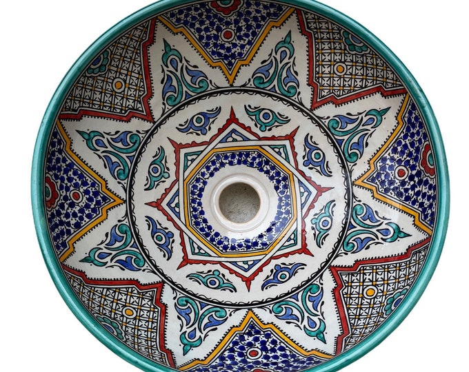 Moroccan ceramic basin/sink from Fes, handmade and hand painted. Moroccan ceramics sink handmade, hand painted.