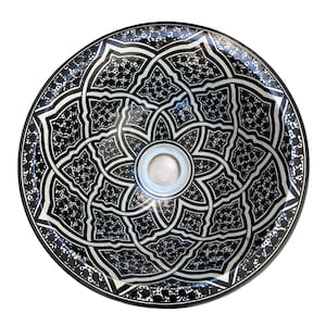Handmade and hand painted Moroccan ceramic sink/washbasin. Moroccan washbasin handmade.Black and white sink, ceramics sink