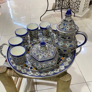 Tea set/ Moroccan tea set handmade and hand painted/ unique and gorgeous tea set