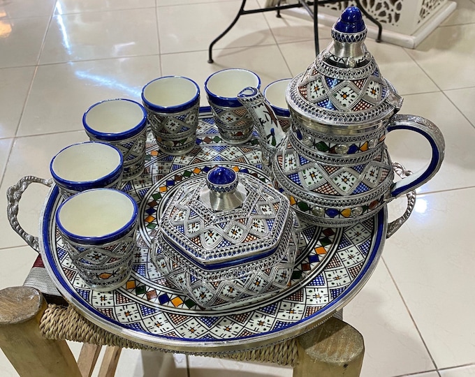 Tea set/ Moroccan tea set handmade and hand painted/ unique and gorgeous tea set
