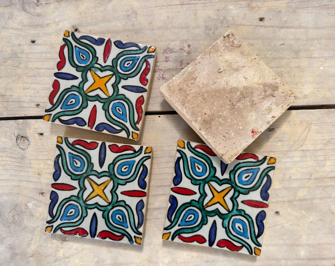 Moroccan Zellige, Moroccan tiles handmade and hand painted, decorative tiles 10/10 cm, Moroccan tiles.