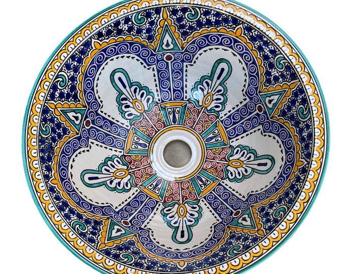 Handmade washbasin/40 cm sink in Moroccan pottery/pottery basin/ceramic sink.