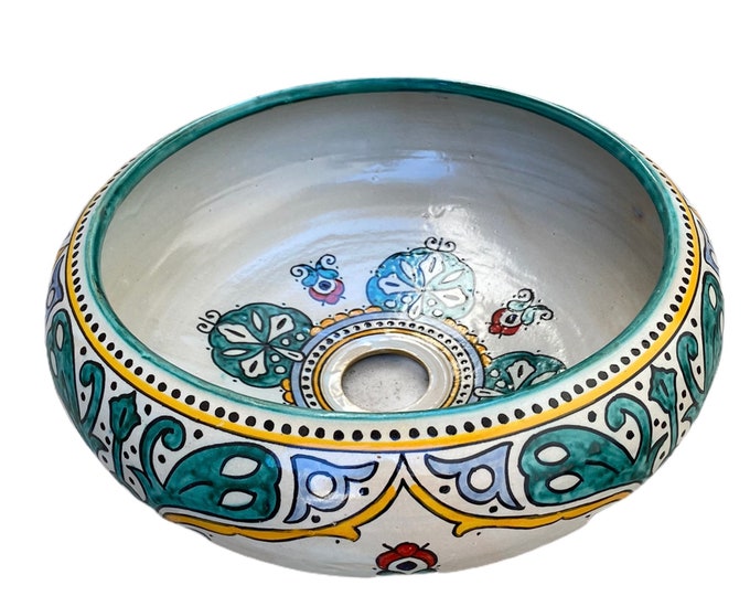 Moroccan ceramic sink from Fes handmade and hand painted. Moroccan ceramics sink handmade, hand painted