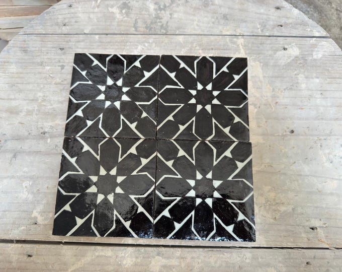 Handmade Hand-Painted Black and White Moroccan Tiles | Artisan Ceramic Decor for Home & Garden | Perfect for Kitchen and Bathroom Makeovers
