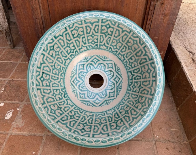 Enchanting Emerald: Handmade Moroccan Washbasin - Authentic Artistry in Green & White