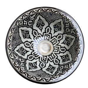 Handmade and hand painted Moroccan ceramic sink/washbasin. Moroccan washbasin handmade/ceramics black and white ceramics sink.